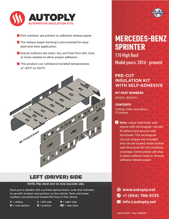 Van Insulation Kit for Mercedes Benz Sprinter 170 High Roof A3000V-1