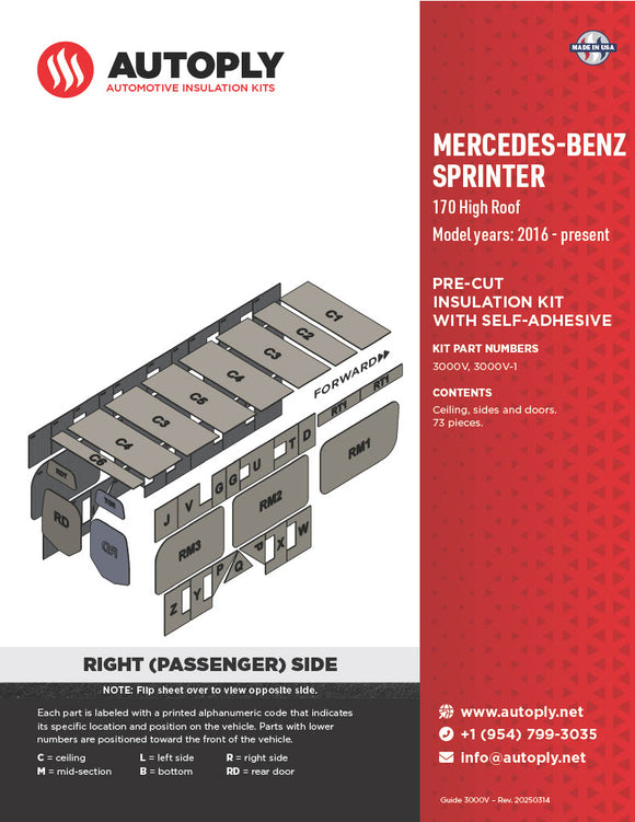 Van Insulation Kit for Mercedes Benz Sprinter 170 High Roof A3000V-1