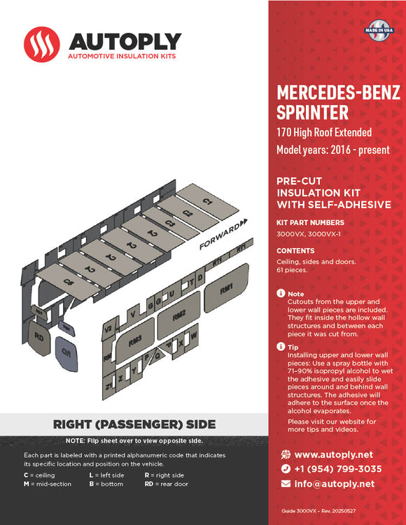 Van Insulation Kit for Mercedes Benz Sprinter 170 High Roof Extended A3000VX-1