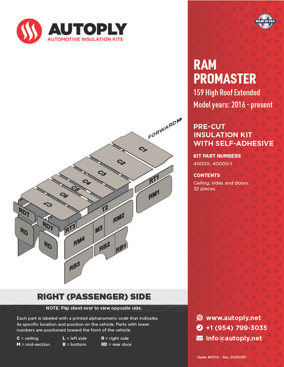 Van Insulation Kit for Ram Promaster 159 High Roof Extended A4000X-1