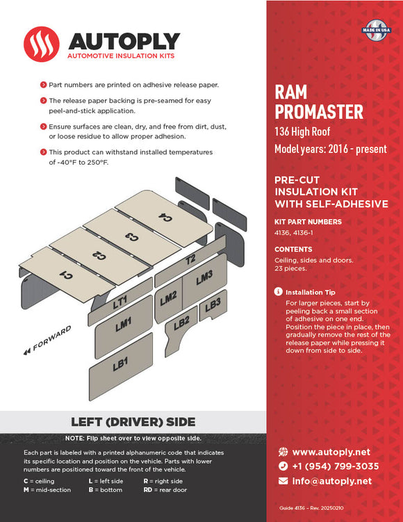 Van Insulation Kit for Ram Promaster 136 High Roof A4136-1