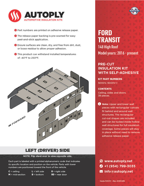 Van Insulation Kit for Ford Transit 148 High Roof A5000V-1