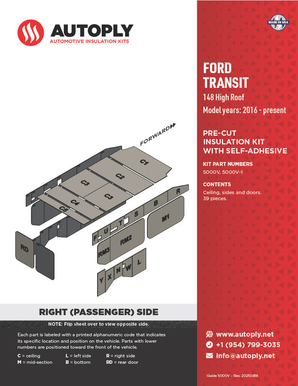 Van Insulation Kit for Ford Transit 148 High Roof A5000V-1