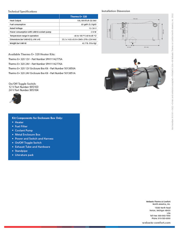 Webasto Thermo E+ 320 Diesel 24v Coolant Heater Enclosure Box Kit 5014251A