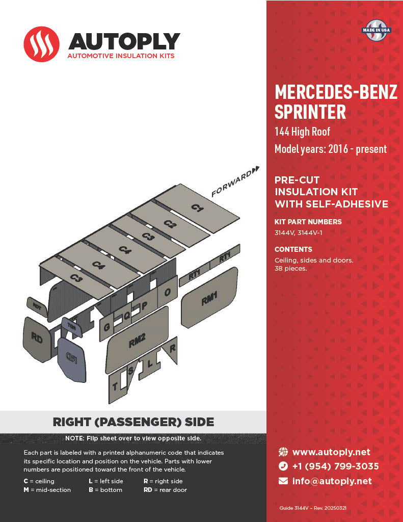 Van Insulation Kit for Mercedes Benz Sprinter 144 High Roof A3144V-1