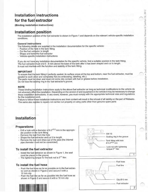 Webasto Fuel Tank Stand Pipe For Medium Duty Applications 5000553A Heater Part
