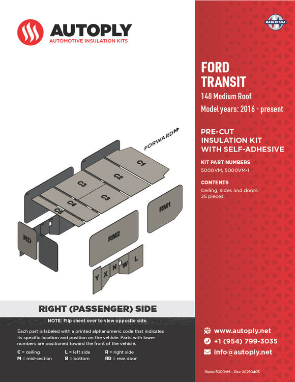 Van Insulation Kit for Ford Transit 148 Medium Roof A5000VM-1