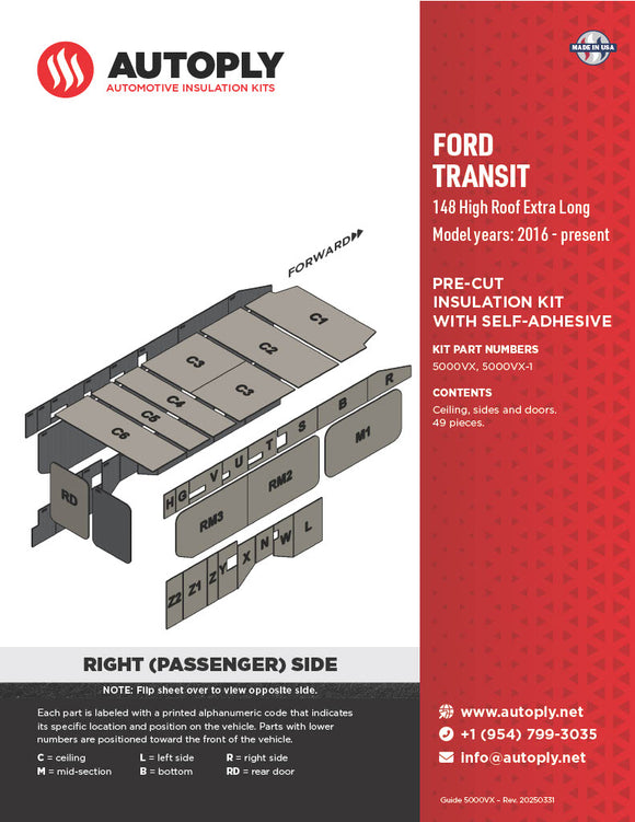 Van Insulation Kit for Ford Transit 148 High Roof Extra Long A5000VX-1
