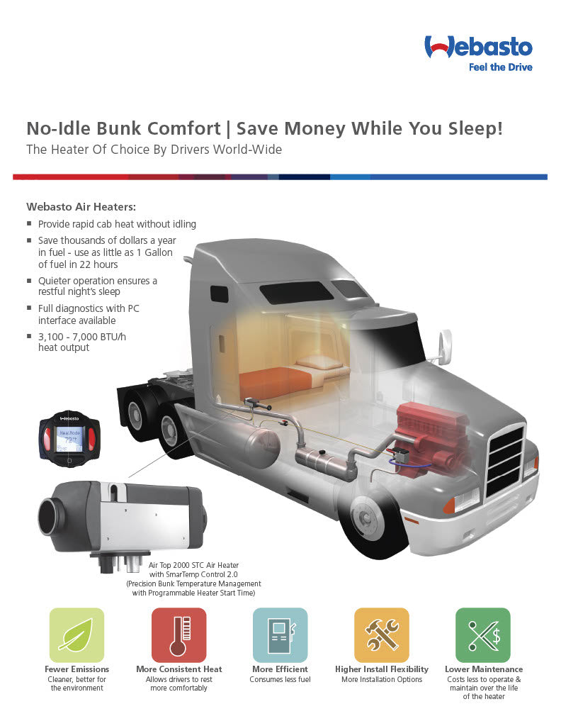 Webasto Air Top 2000 Stc 2Kw Truck Bunk Heater Deluxe Kit Smartemp 3.0Bt 90-3-0018