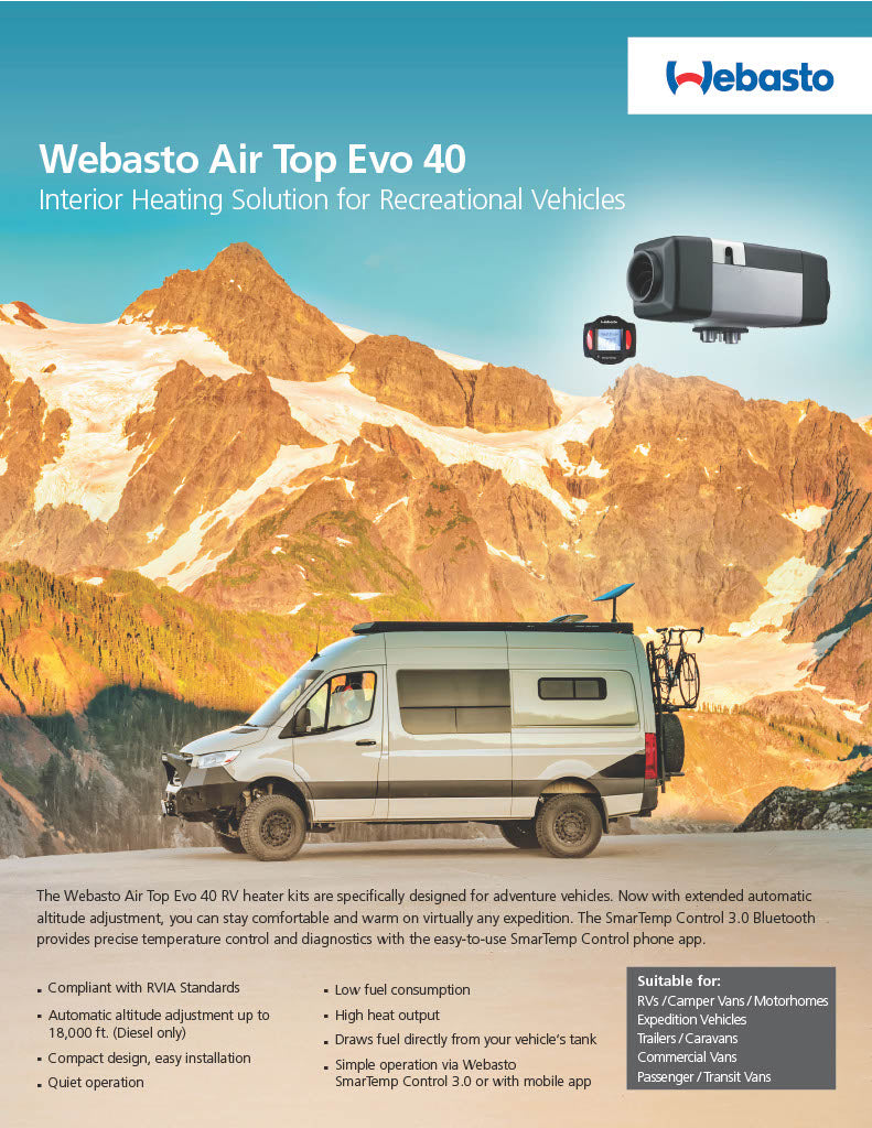 Webasto Air Top Evo 40 12V 4Kw Diesel Heater Smartemp 3.0Bt High Altitude 5014149A Kit