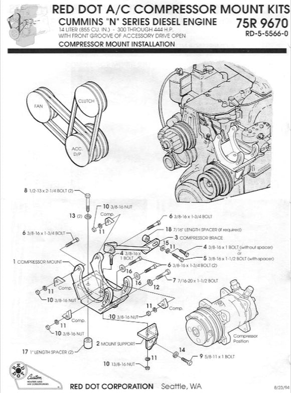 Ac Compressor Mount Kit For Cummins N Series Engines 75R9670 Mounting