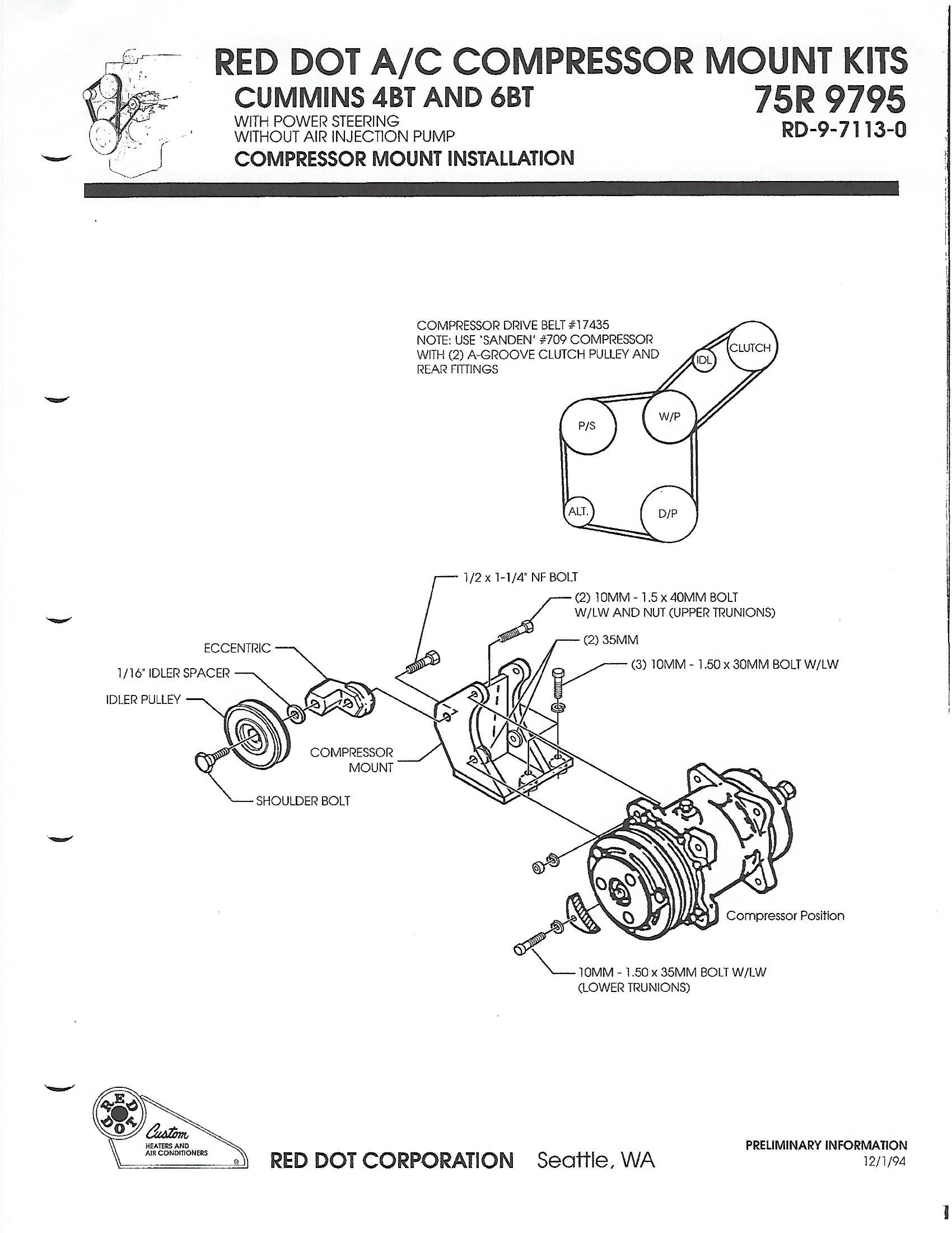 Ac Compressor Mount Kit For Cummins 4Bt 6Bt Engines 75R9795 Mounting