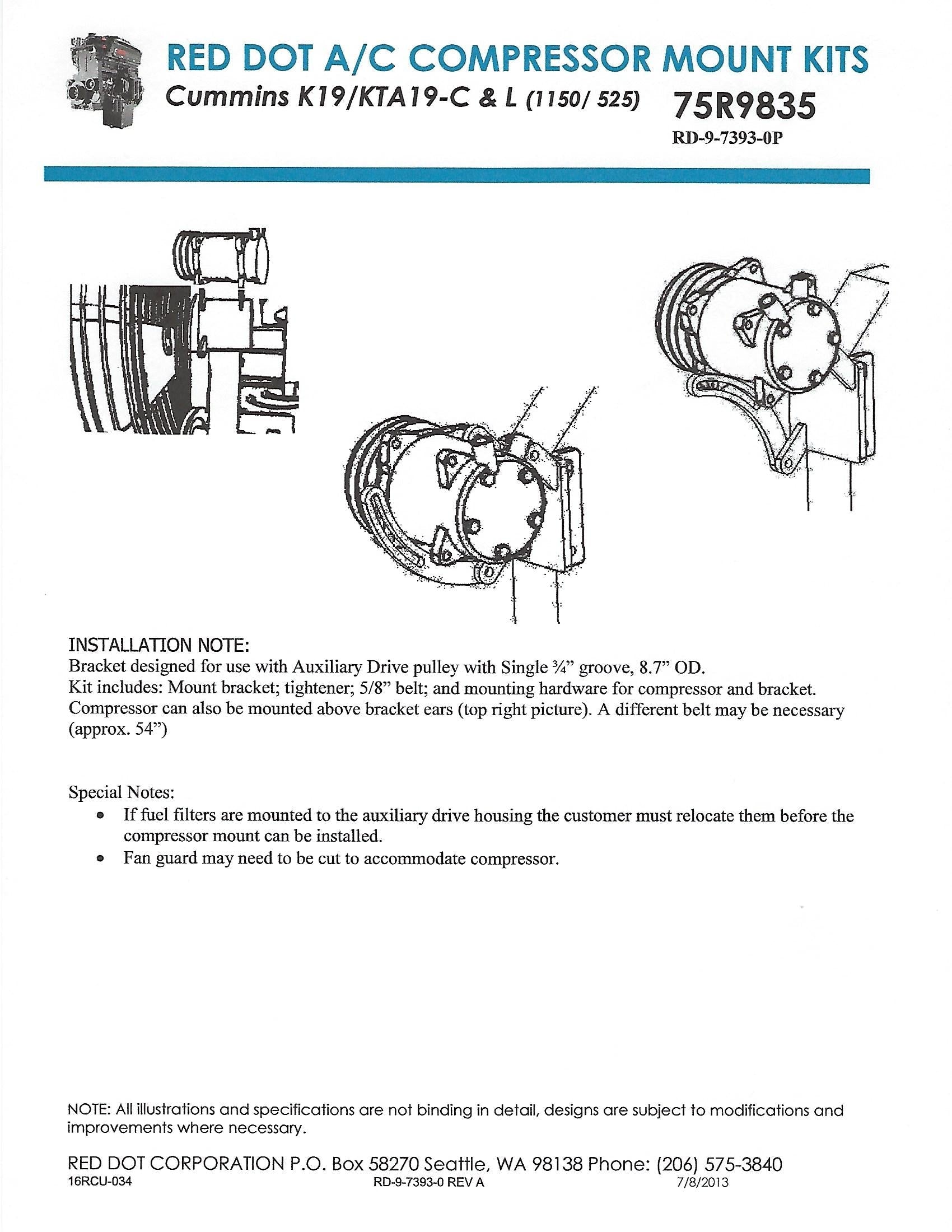 Ac Compressor Mount Kit For Cummins K19 Kta19-C And L Engines 75R9835 Mounting