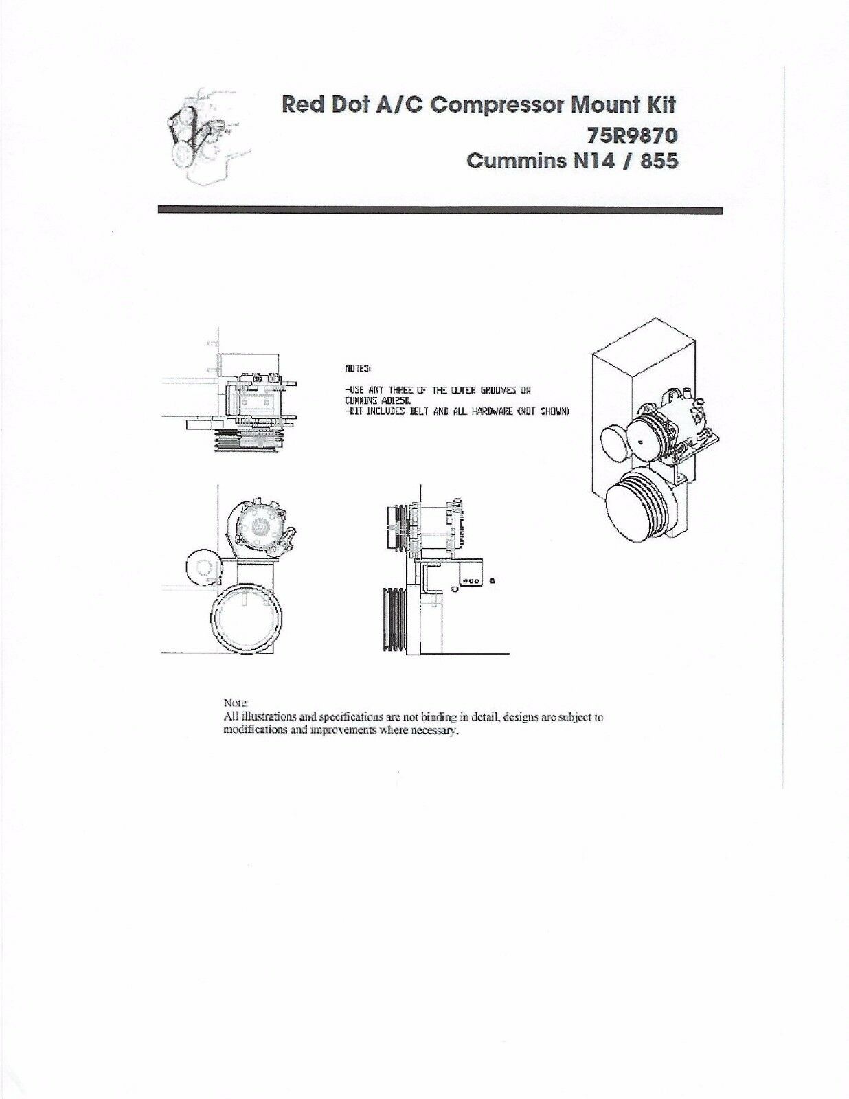 Ac Compressor Mount Kit For Cummins N14 855 Engines 75R9870 Mounting