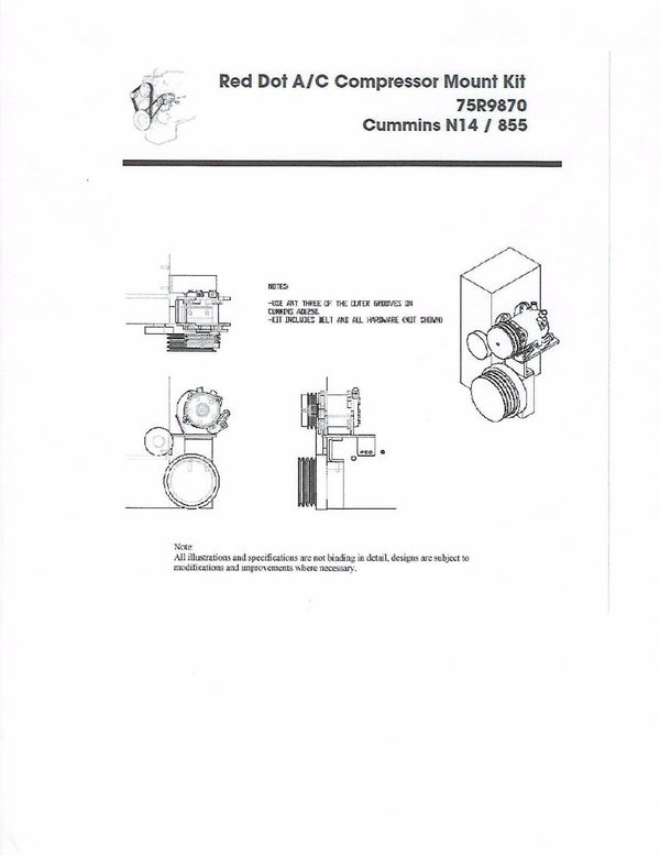 AC Compressor Mount Kit for Cummins N14 855 Engines 75R9870 - 3