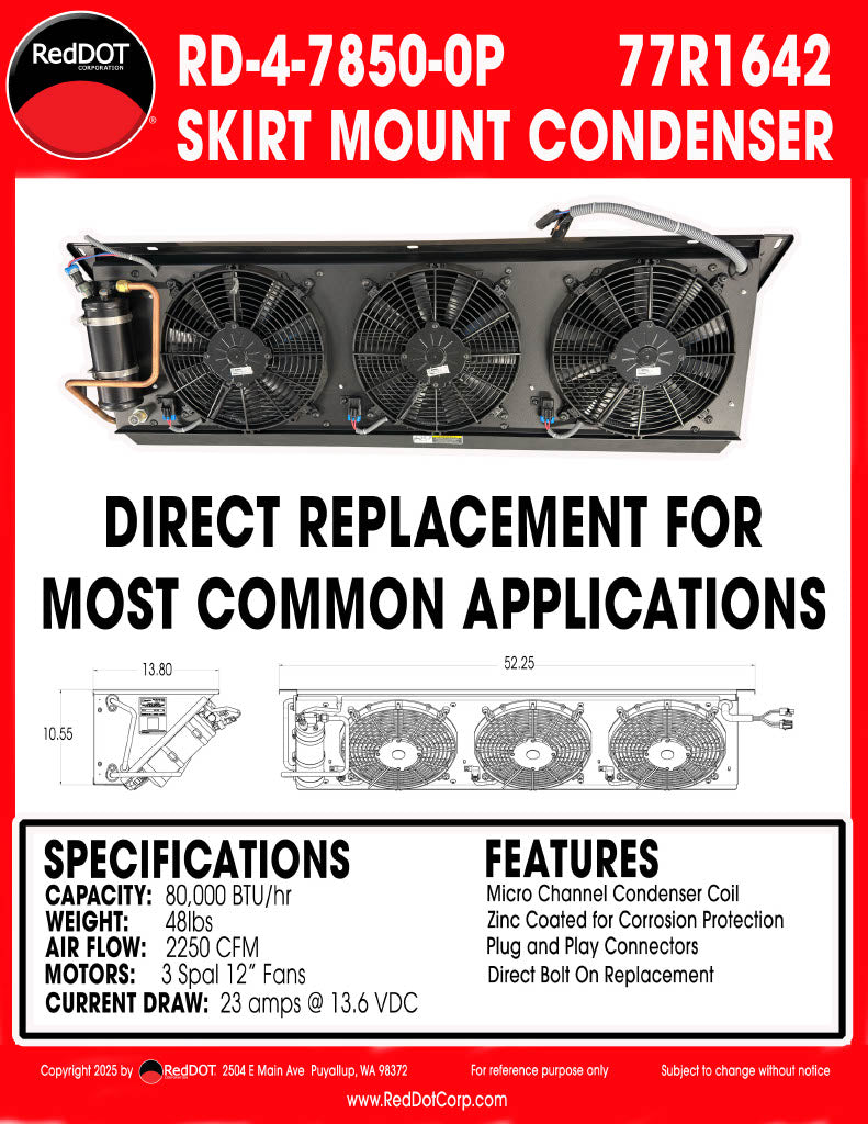 Red Dot Skirt Mount 3 Fan Bus Condenser Unit 12v 77R1642