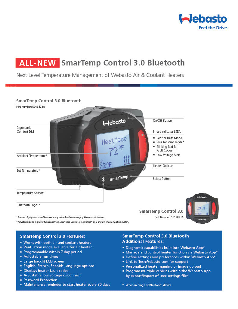 Webasto Thermo Top Evo Diesel 12V Coolant Heater Smartemp 3.0Bt Kit 5013920A