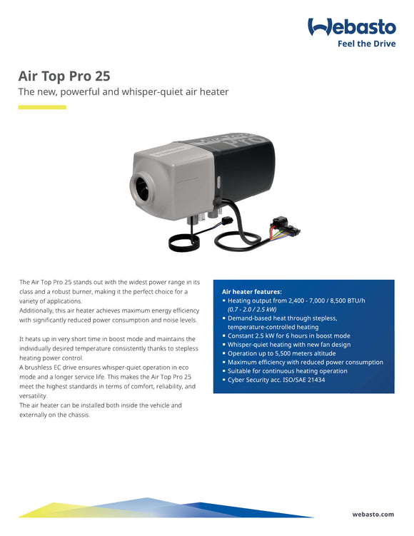 Webasto Air Top Pro 25 12v 2.5kW Diesel Heater High Altitude Rheostat Kit 5014433A