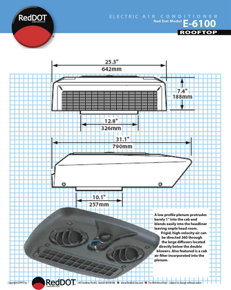 Red Dot Ac Unit 12V Self Contained Rooftop Mount E-6100-0-12P A/C