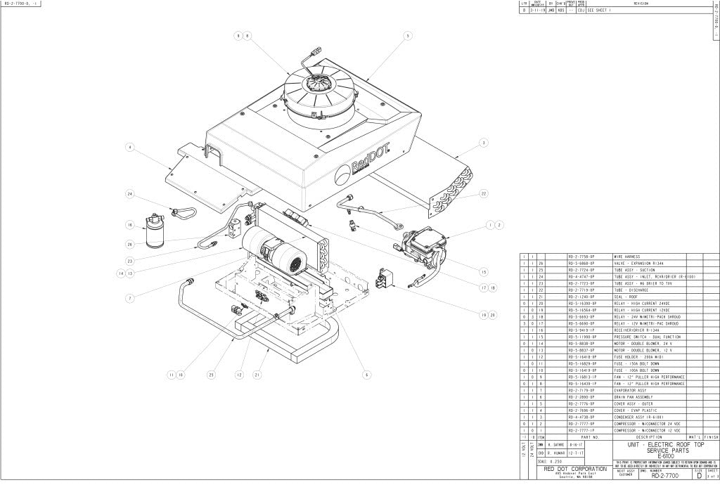 Red Dot Ac Unit 12V Self Contained Rooftop Mount E-6100-0-12P A/C