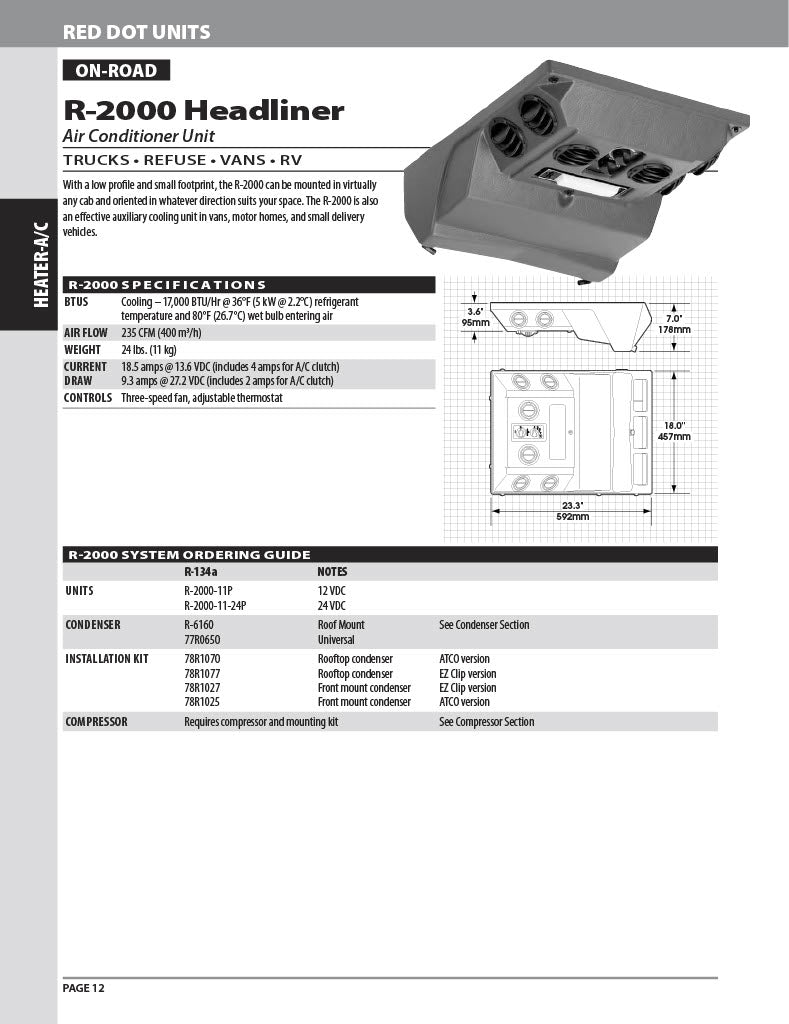 Red Dot Ac Evaporator Unit 12V Ceiling Mount R-2000-11P Units