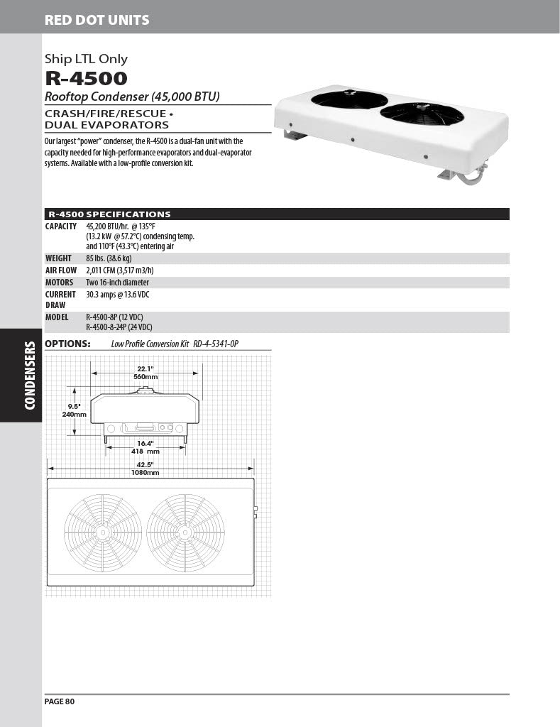 Red Dot AC Condenser Unit 12v Rooftop Mount R-4500-8P