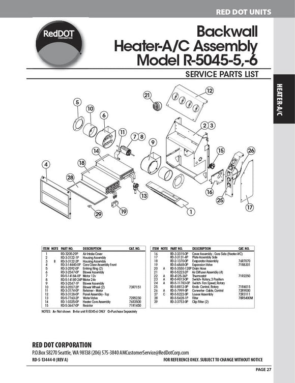 Red Dot Hvac Unit 12V Wall Mount R-5045-5P