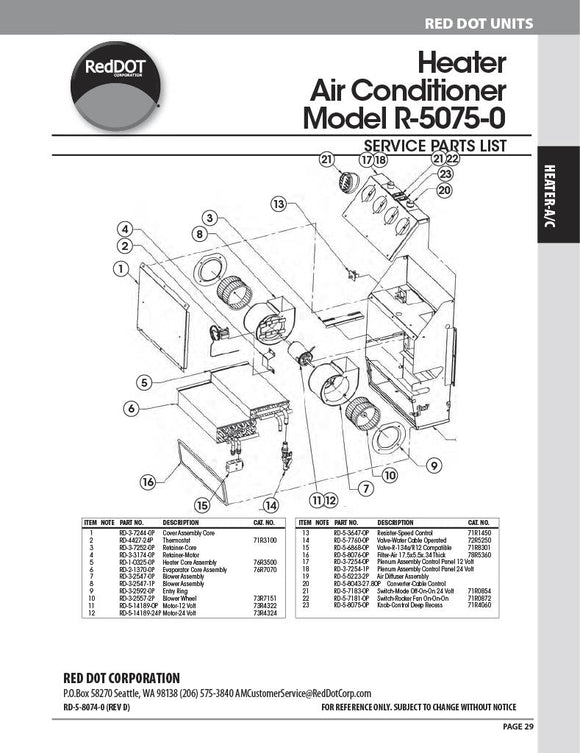 Red Dot Hvac Unit 12V Wall Mount R-5075-0P