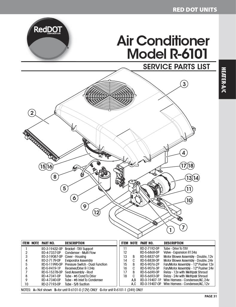 Red Dot AC Unit 12v Rooftop Mount R61010P VMACSINC