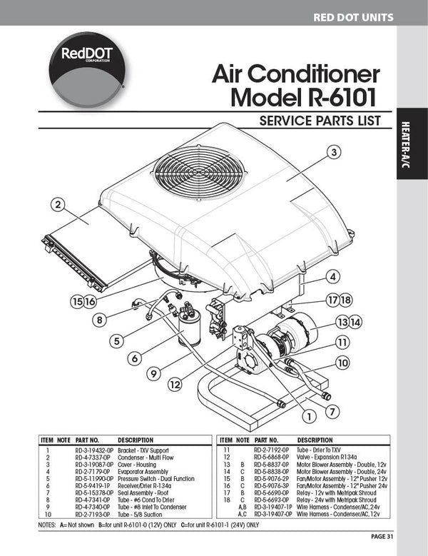 Red Dot AC Unit 12v Rooftop Mount R61010P VMACSINC