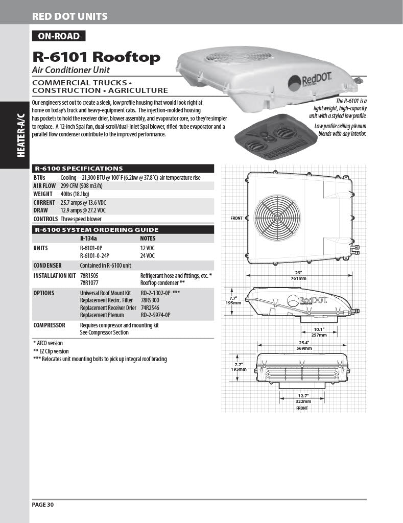 Red Dot Ac Unit 12V Rooftop Mount R-6101-0P A/C