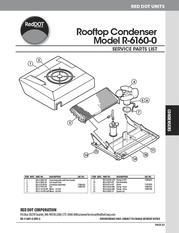 Red Dot AC Condenser Unit 12v Rooftop Mount R-6160-0P