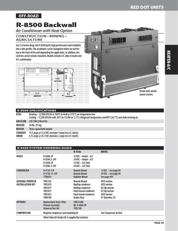 Red Dot Hvac Unit 12V Wall Mount R-8500-2P