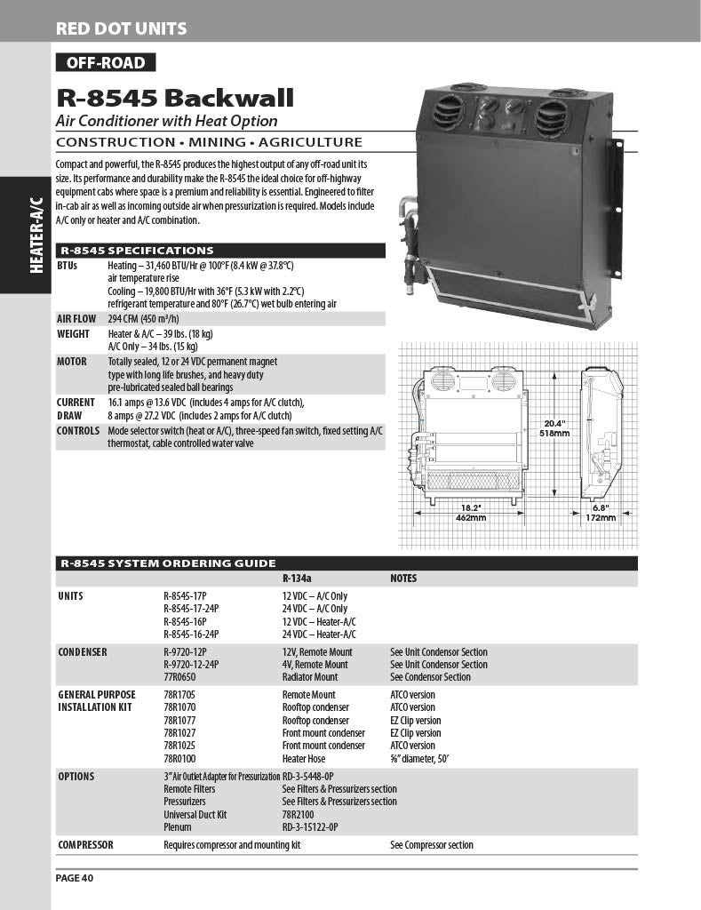 Red Dot Hvac Unit 12V Wall Mount R-8545-16P