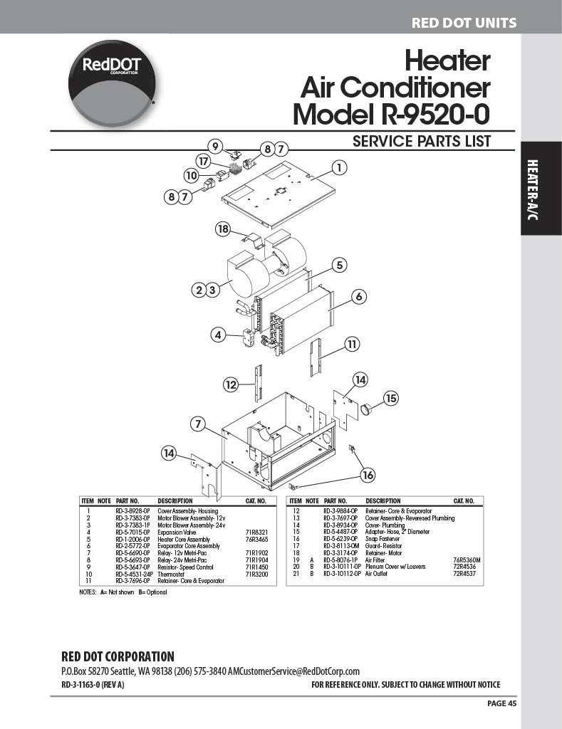 Red Dot Hvac Unit 12V Floor Mount R-9520-0P