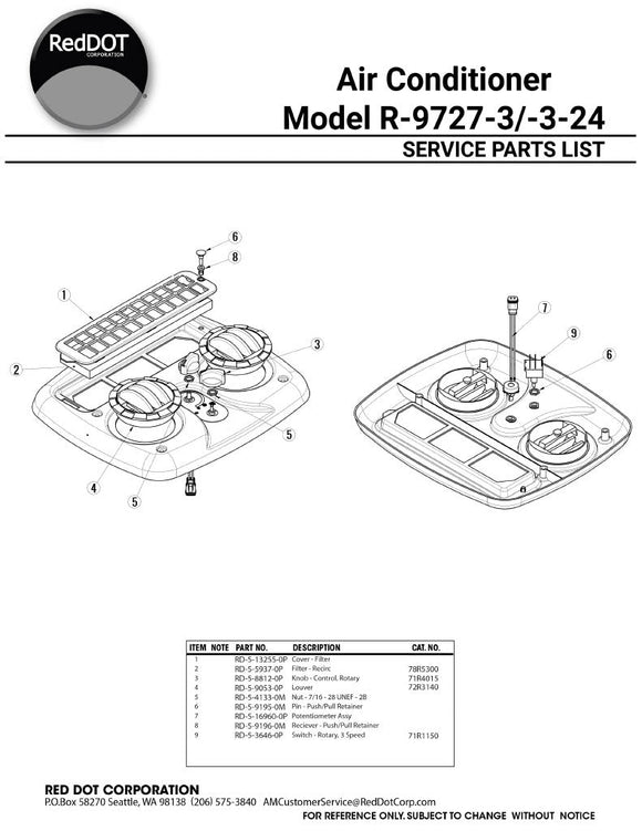Red Dot Ac Unit 12V Rooftop Mount R-9727-3P A/C