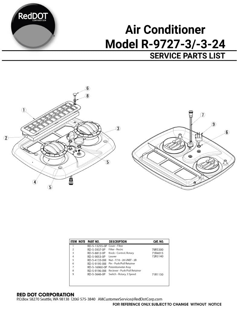 Red Dot Ac Unit 24V Rooftop Mount R-9727-3-24P A/C