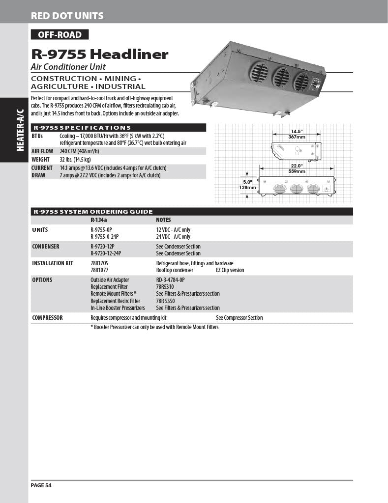 Red Dot Ac Evaporator Unit 24V Ceiling Mount R-9755-0-24P A/C