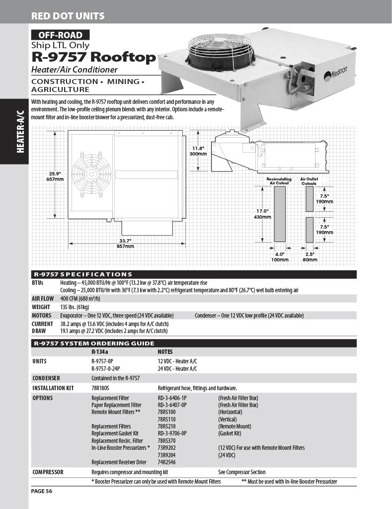 Red Dot Hvac Unit 12V Rooftop Mount R-9757-0P