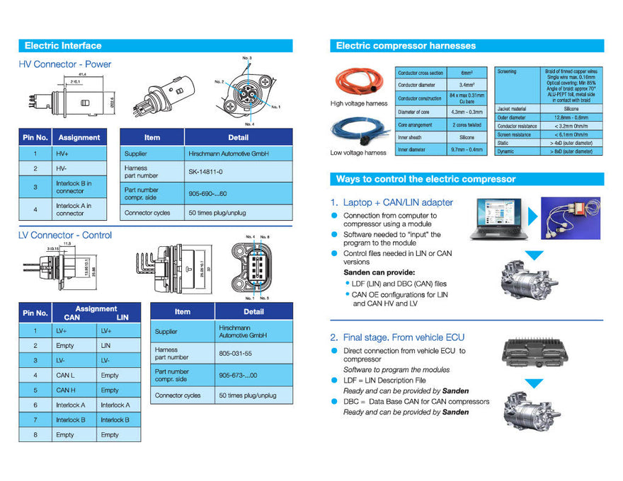Sanden SHS33 High Voltage AC compressor kit for electrified vehicles R ...