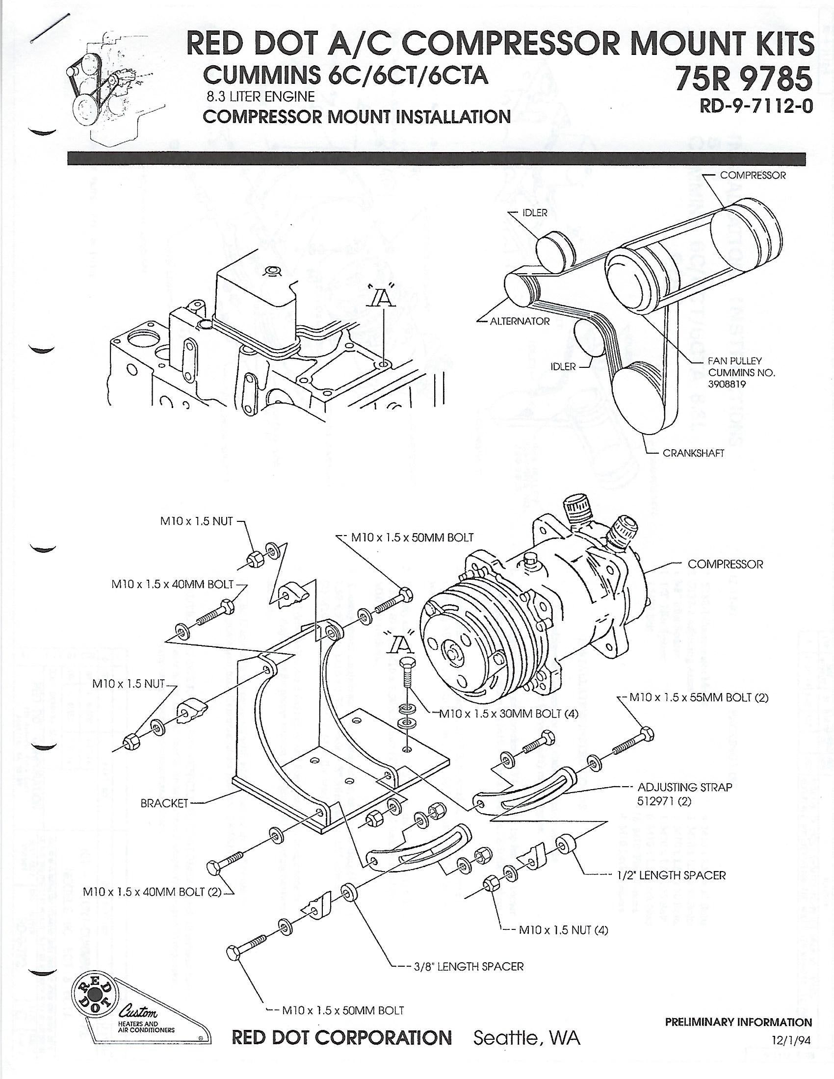 Ac Compressor Mount Kit For Cummins 6C 6Ct 6Cta Engines 75R9785 Mounting