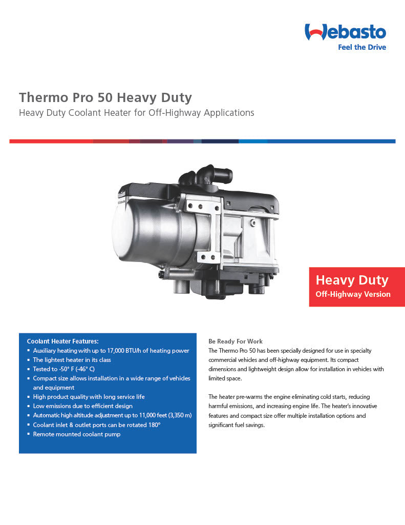 Webasto Thermo Pro 50 Coolant Heater Heavy Duty Off Road Kit 5010870B
