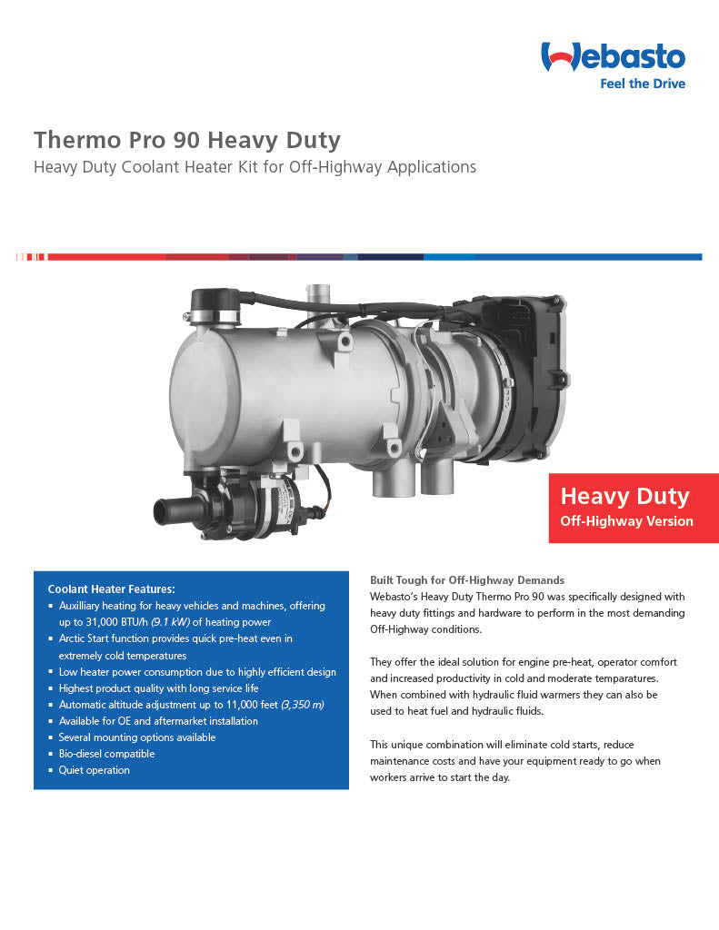 Webasto Thermo Pro 90 24V Coolant Heater Heavy Duty Kit 5011081A